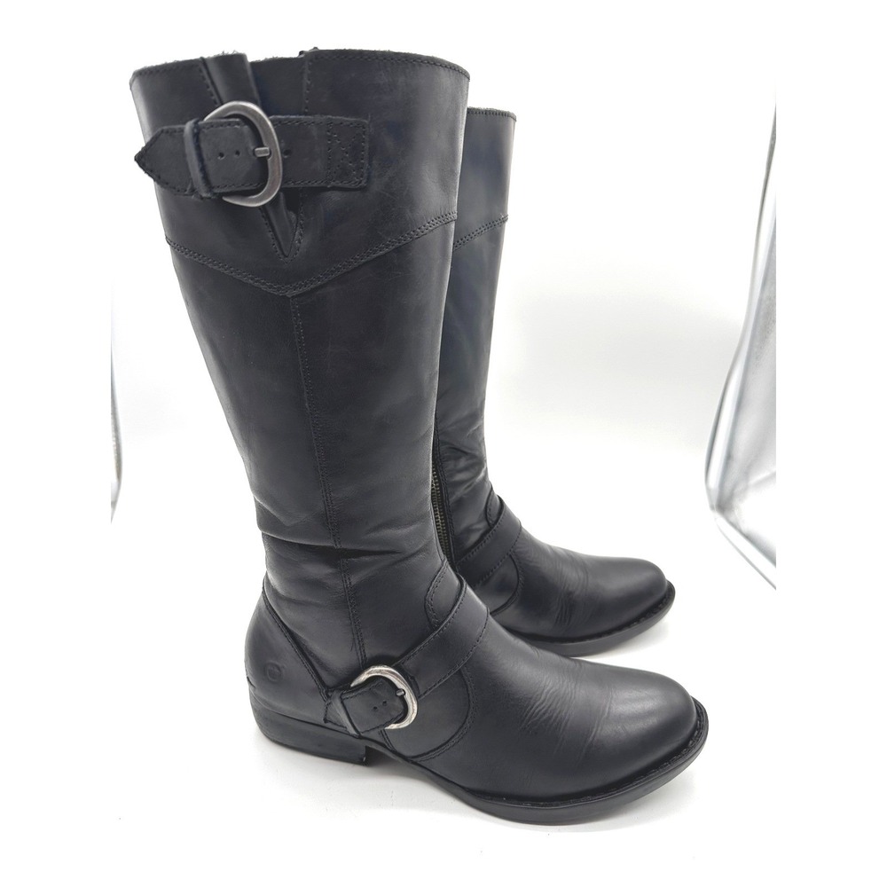 BORN Jonsi Womens Black Leather Tall Equestrian Riding Buckle Boots 7.5/38.5